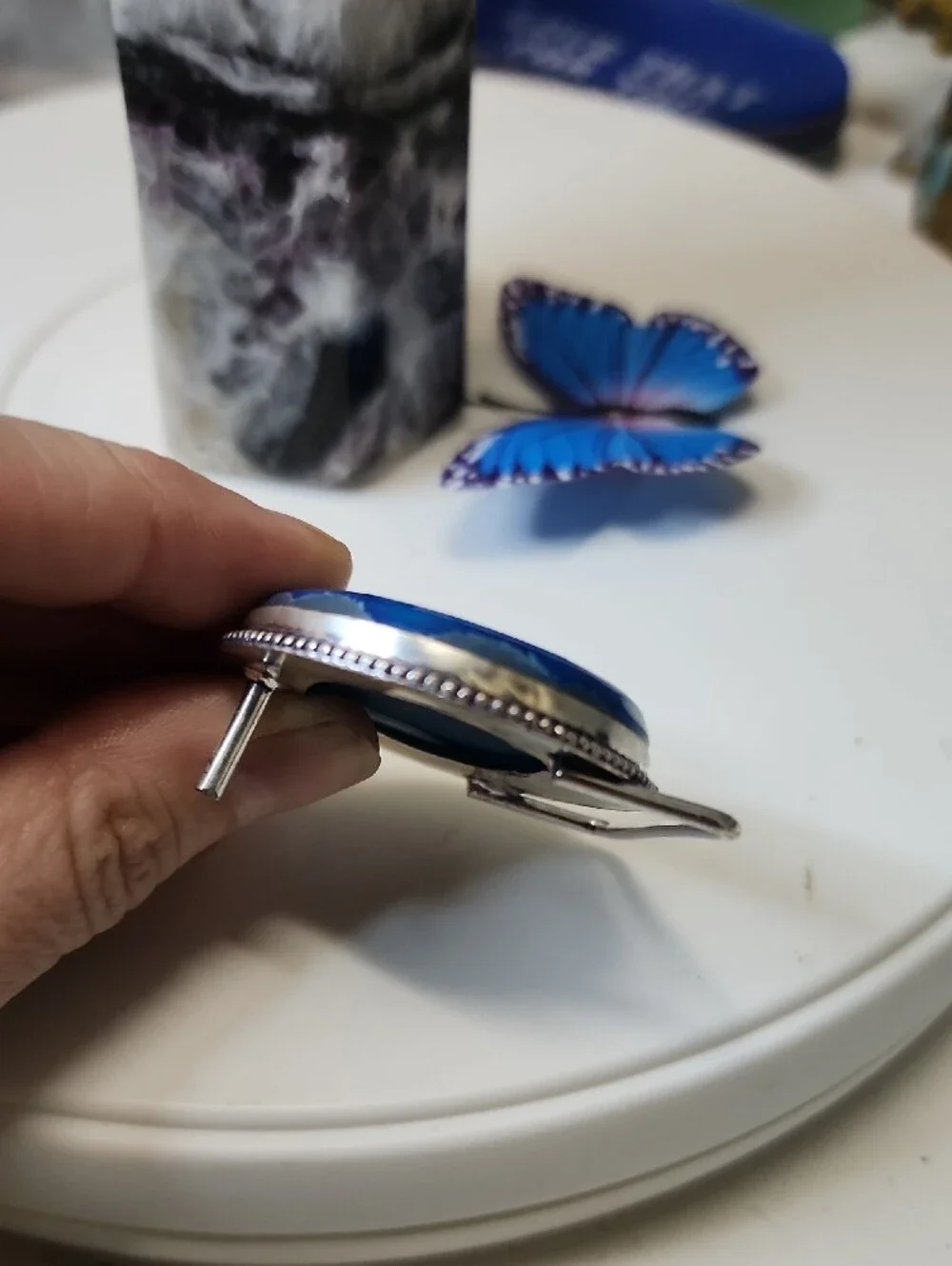 Blue Agate Belt Buckle Accent - Women's Accessory